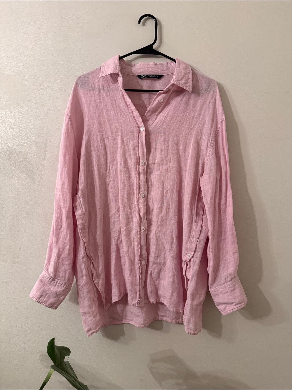 Zara Light Pink Linen Button-Down Shirt